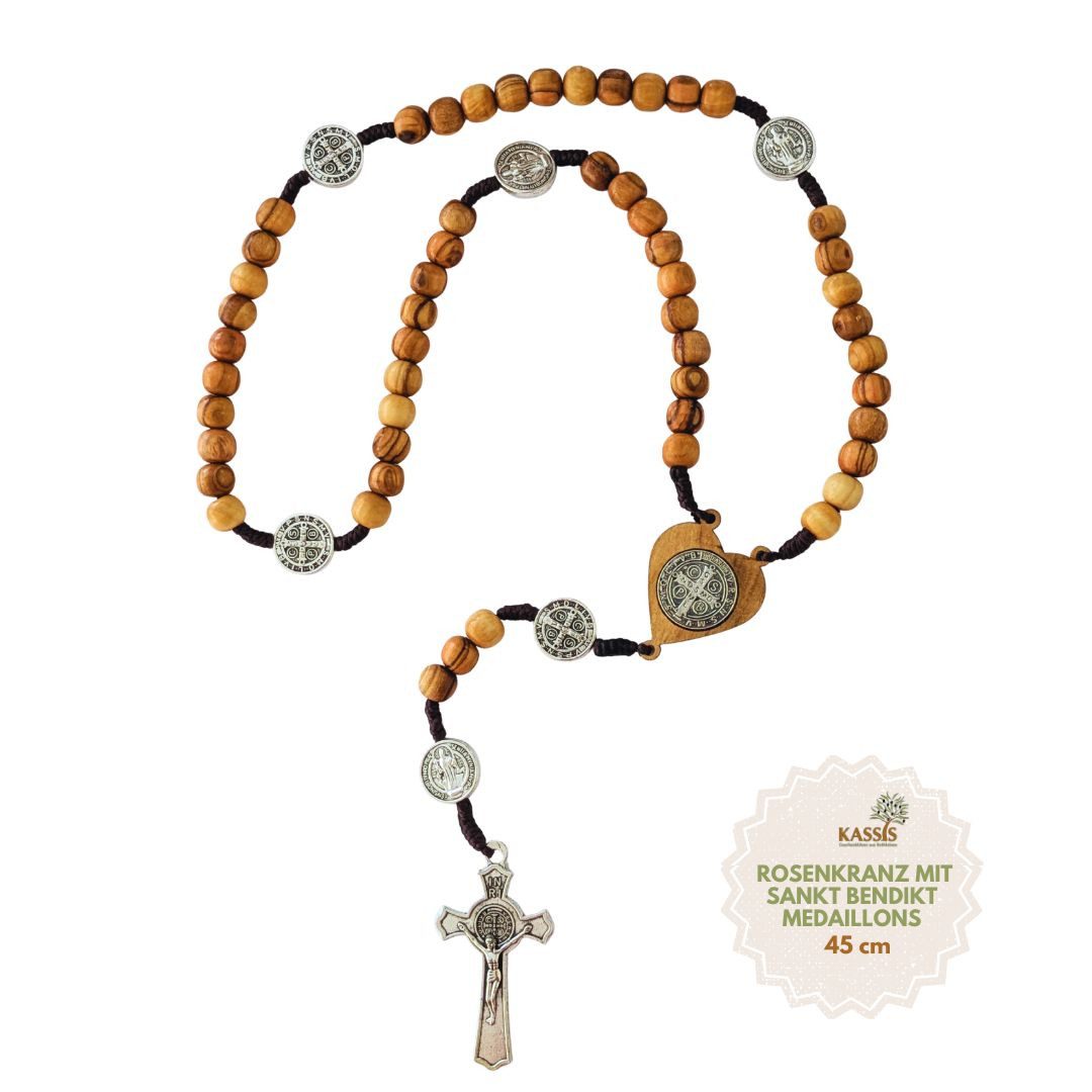 Kassis Geschenkartikel Kette ohne Anhänger St. Benedikt-Rosenkranz aus Olivenholz Gebetskette Talisman, handgefertigt in Bethlehem, Ideales Geschenk zu religiösen Anlässen