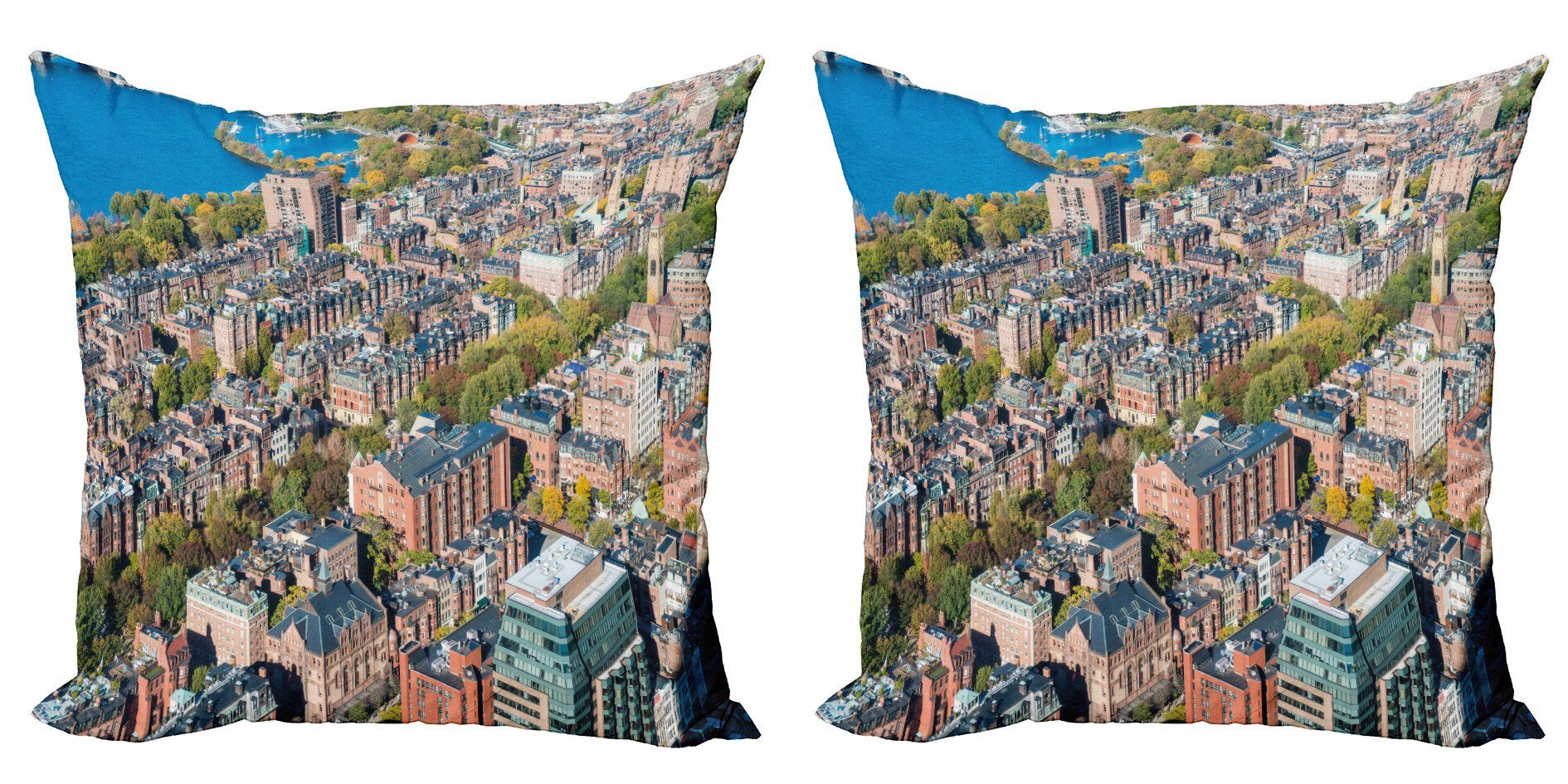 Kissenbezüge Modern Accent Doppelseitiger Digitaldruck, Abakuhaus (2 Stück), Landschaft Luftaufnahme von Gebäuden
