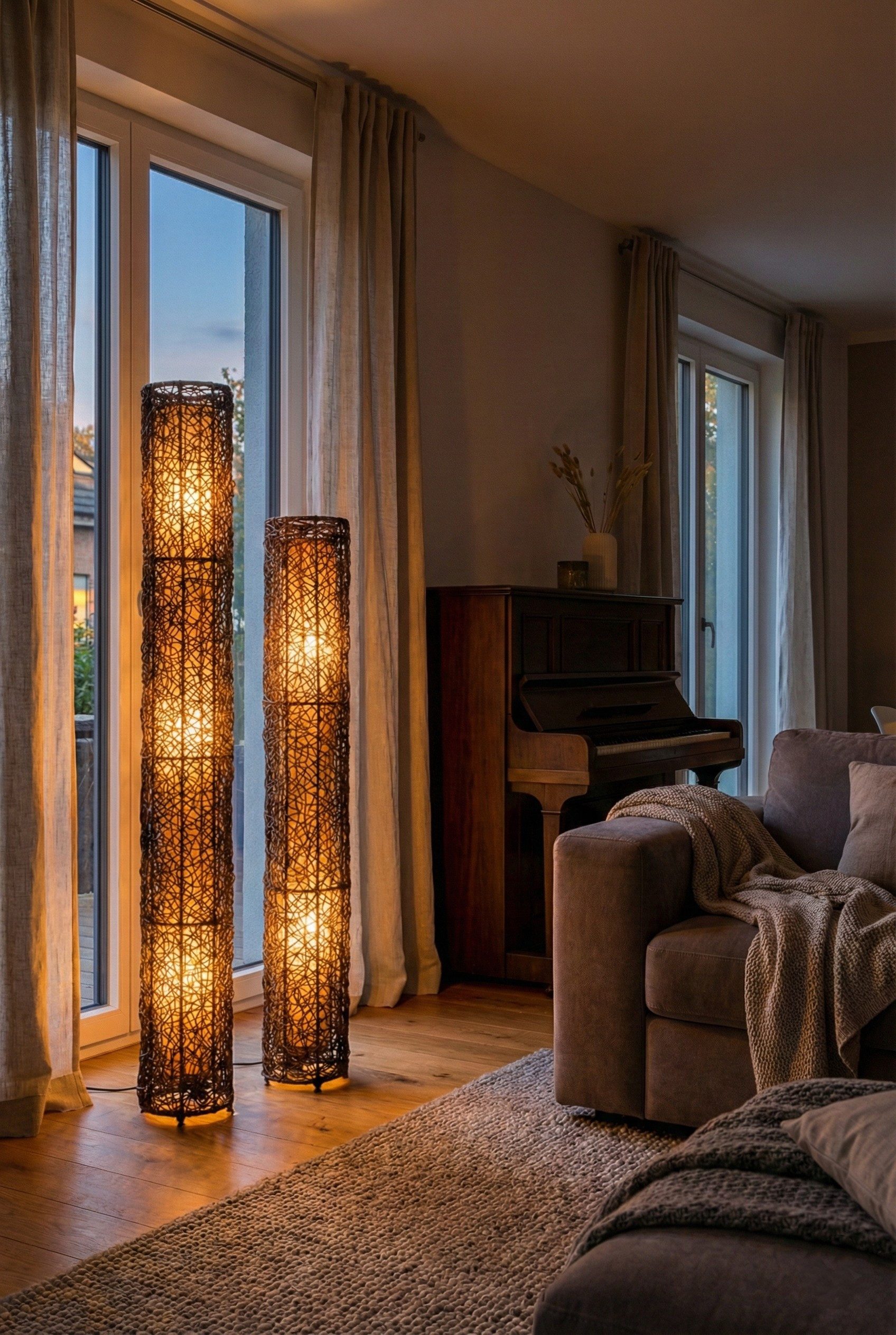 Hacienda Del Sol Stehlampe Große Stehleuchte mit Rattan-Geflecht Stoffschirm - für LEDs - Stehlam, Leuchtmittel austauschbar (nicht im Lieferumfang enthalten)