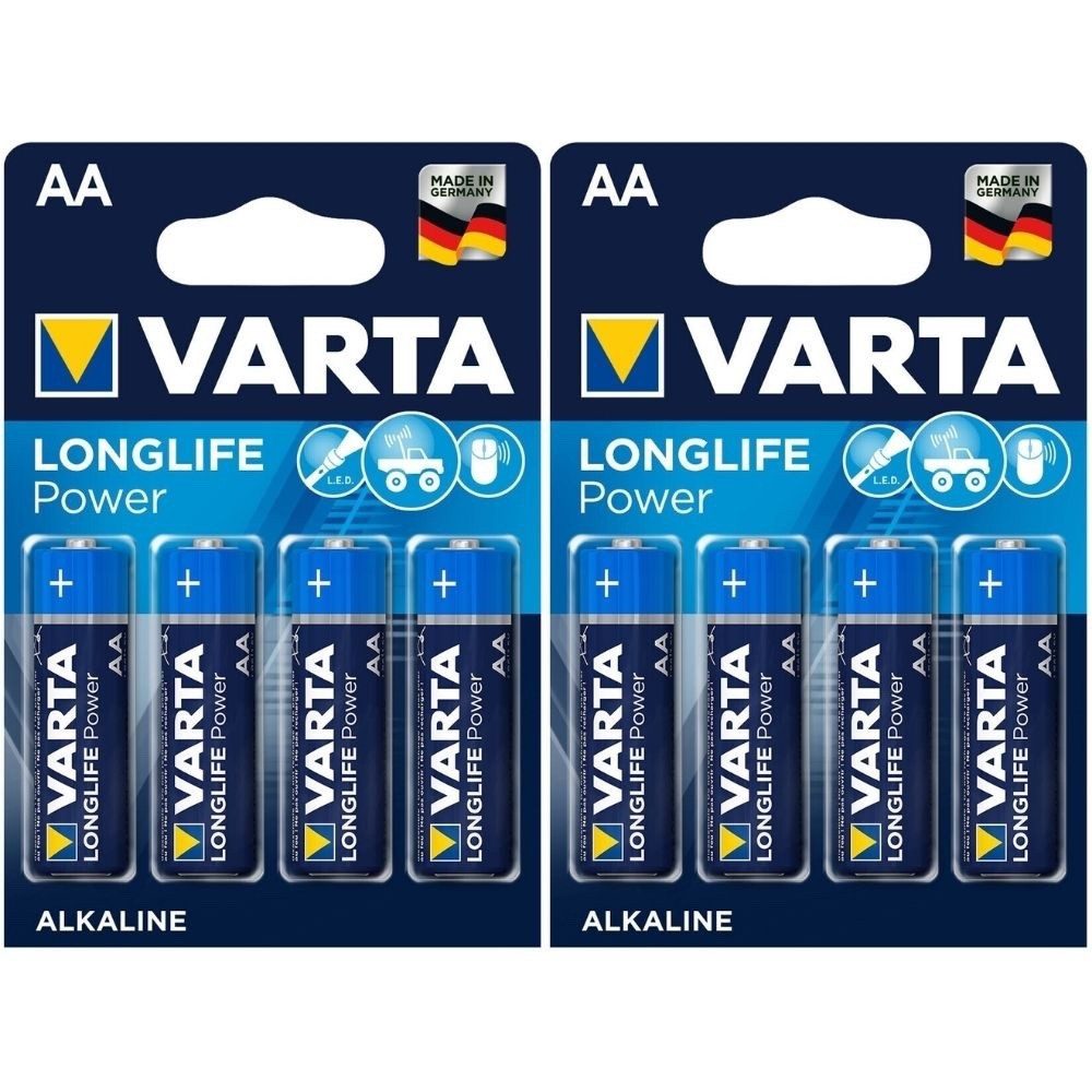 VARTA VARTA Alkaline Batterien 1,5V AA Longlife Power Batterie Batterie, (1.5 V V), eignet sich für Geräte mit hohem Energieverbrauch, wie Spielzeug