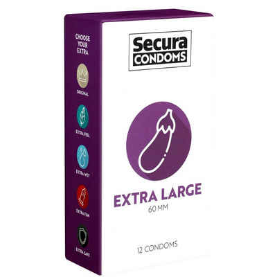 Secura XXL-Kondome Extra Large Презервативи mit mehr Größe, Packung mit, 12 St., Презервативи mit 60mm Breite, extra große Презервативи für mehr Komfort