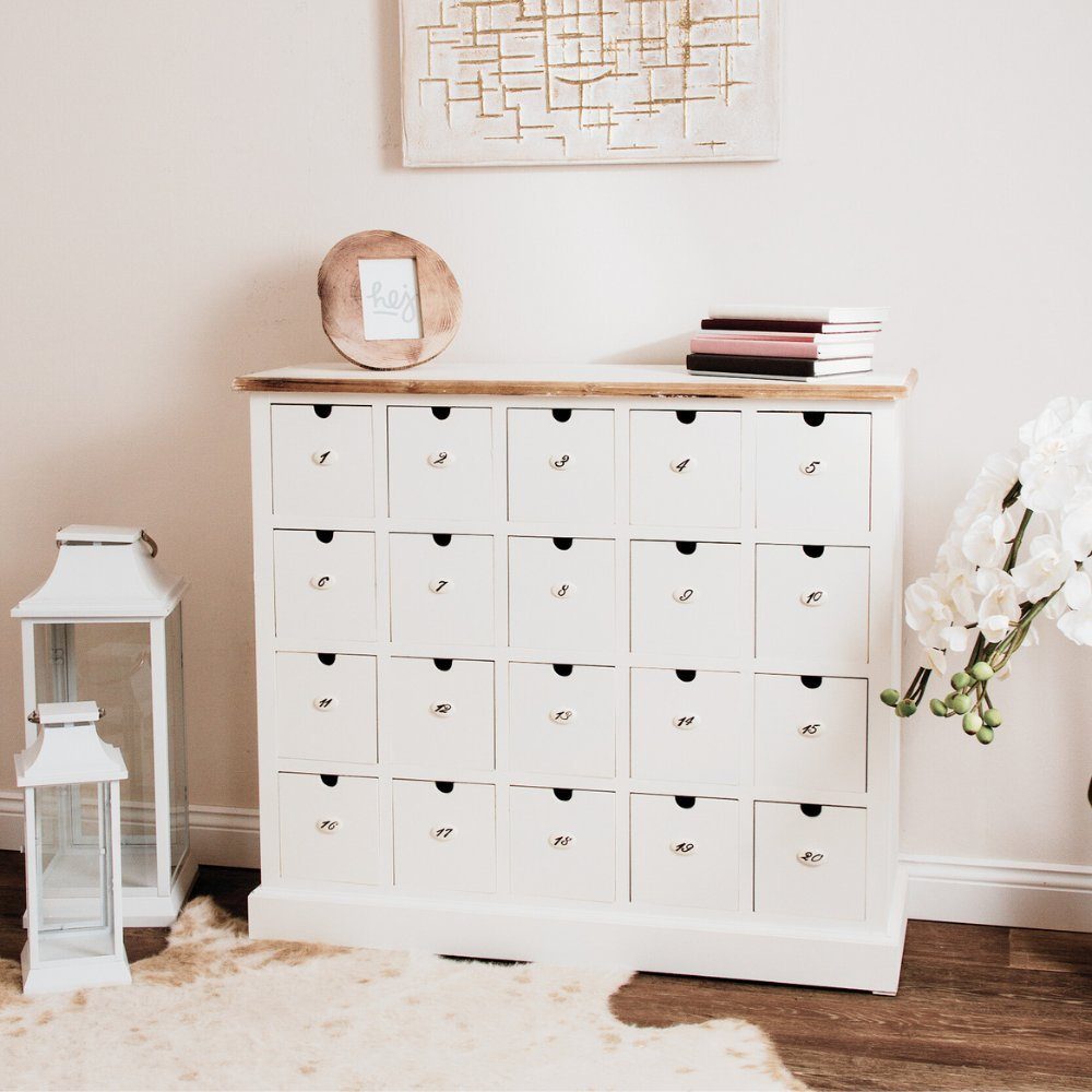 LebensWohnArt Kommode Sideboard Apothekerkommode VENICE weiss 105x93cm