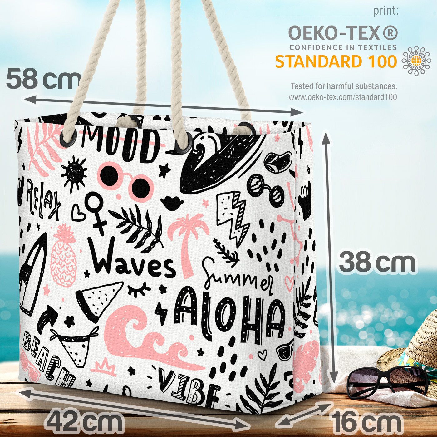VOID Strandtasche (1-tlg), Aloha Sommer Strand Surfer Aloha Sommer Strand Surfer Meer Wellen Sur