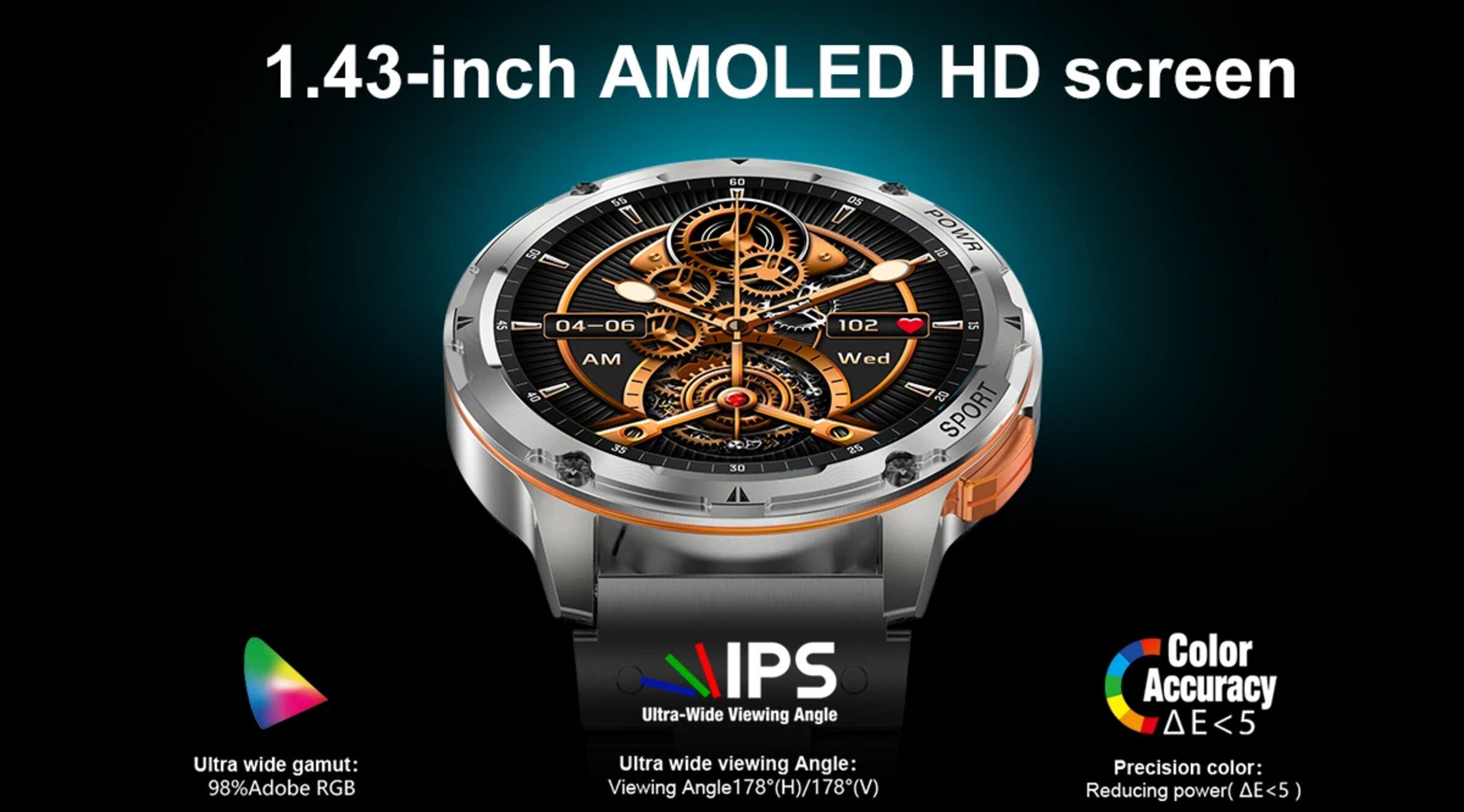 Nagham Ghazal Aswad Smartwatch Bluetooth-Anruf AI Stimme 1,43 Zoll amloed HD, Sport Smartwatch (4,5cm cm/1.43 Zoll)