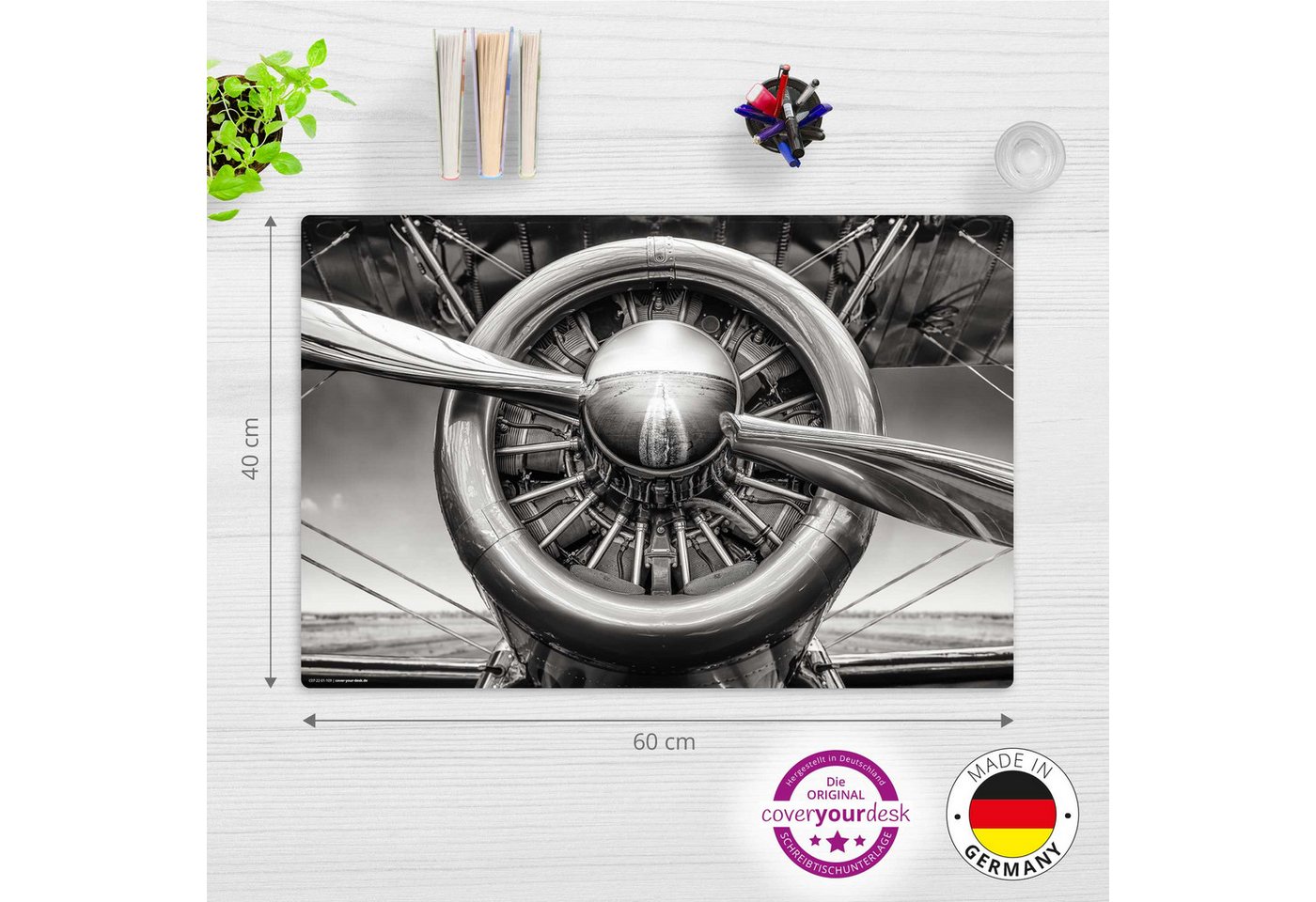 Thumbnail - cover-your-desk.de Schreibtischunterlage abwaschbar – Flugzeug Propeller – aus premium Vinyl - Made in Germany, (1 tlg)