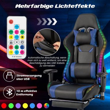 COSTWAY Gaming-Stuhl, mit Fußstütze, RGB-LEDs, verstellbarer Rücklehne, 160kg