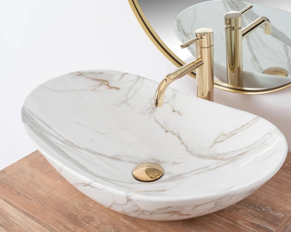 wohnwerk.idee Aufsatzwaschbecken Waschbecken Royal Lava Marmoroptik Design Naturstein 60,5x36cm