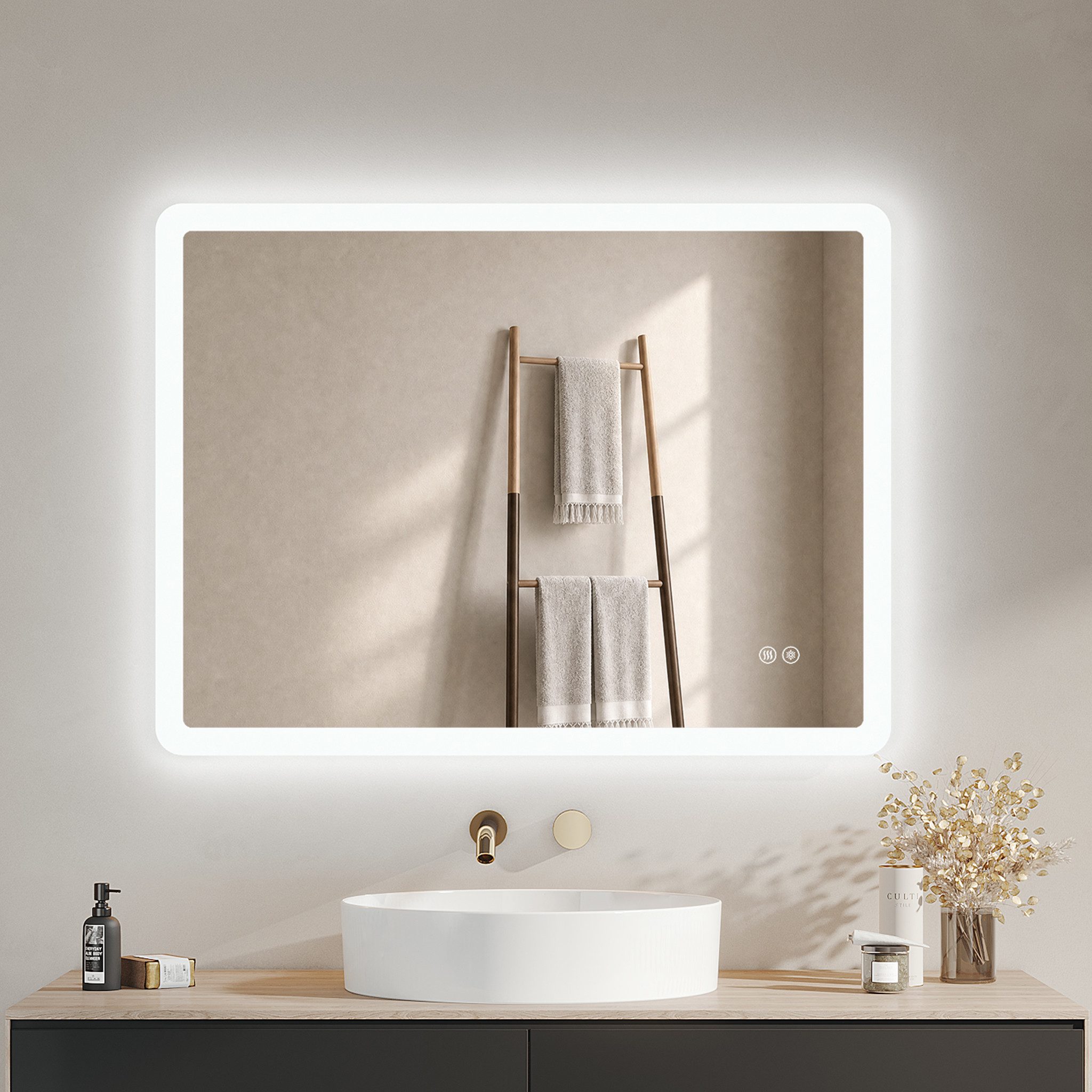IMPTS Badspiegel LED Badezimmerspiegel Wandspiegel mit Beleuchtung Antibeschlag (Set, Speicherfunktion, Anti-Beschlag, Dimmbar, Touch-Schalter, Energiesparend), Badspiegel mit Beleuchtung Spiegel Bad Badezimmer