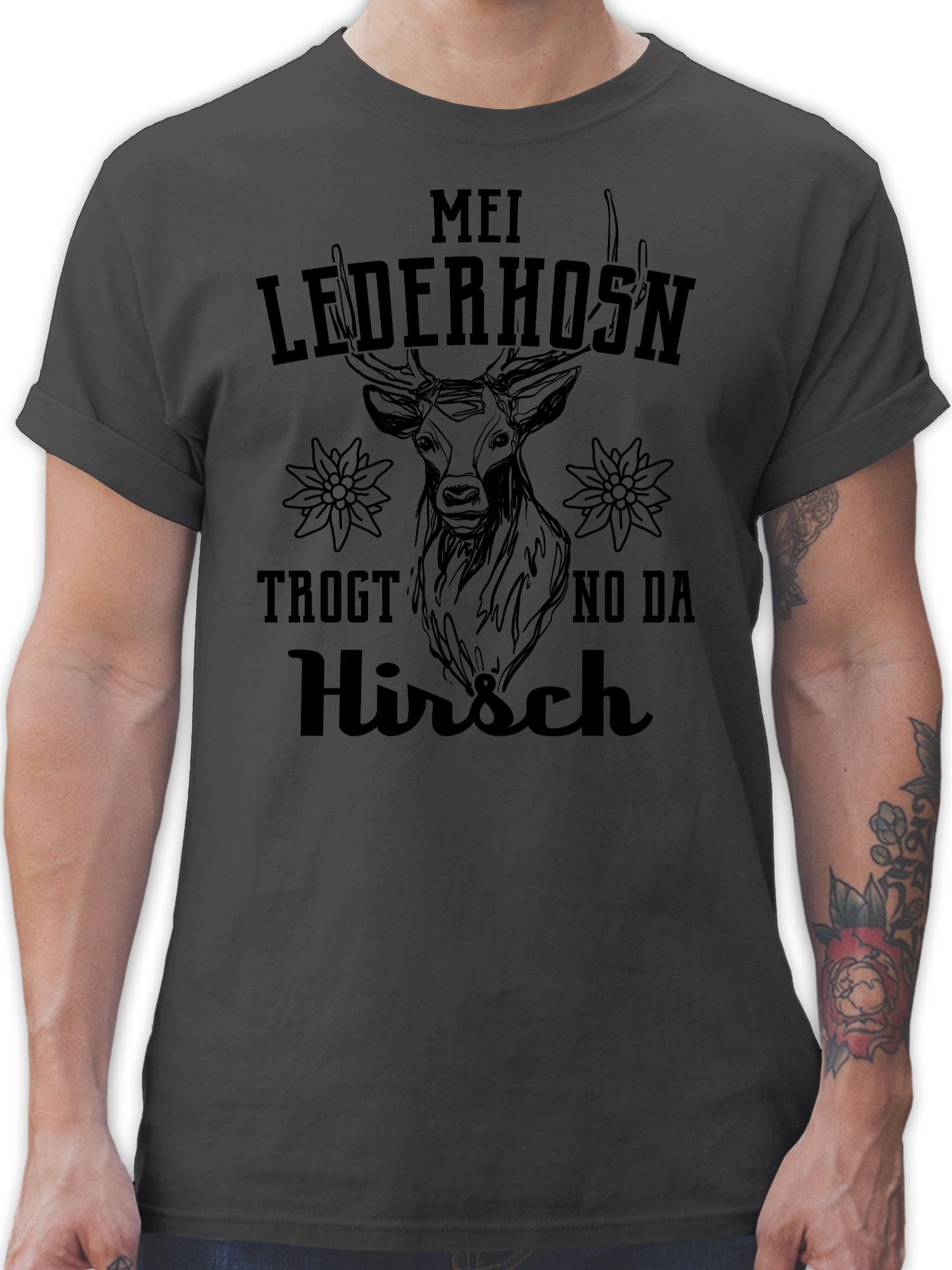 Shirtracer T-Shirt Mei Lederhosn trogt no da Hirsch - schwarz Mode für Oktoberfest Herren 1 Dunkelgrau