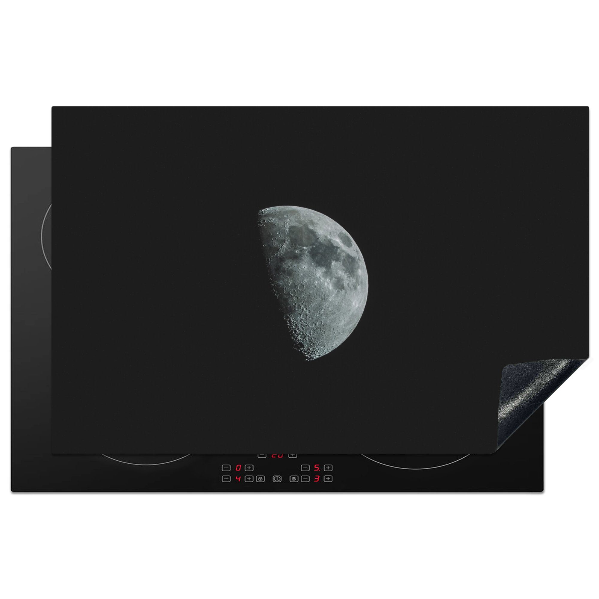MuchoWow Herdblende-/Abdeckplatte Nacht - Mond - Schwarz, Vinyl, (1 tlg), 81x52 cm, Induktionskochfeld Schutz für die küche, Ceranfeldabdeckung