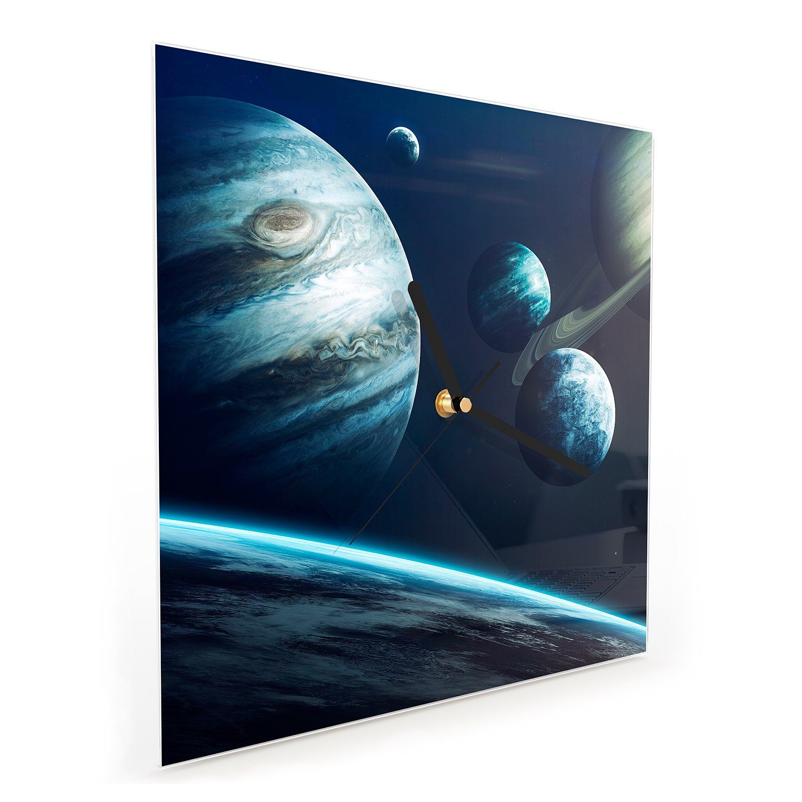 cm Primedeco Motiv 30 des Wanduhr Wandkunst 30 Wanduhr Sonnensystems mit Planeten Größe x Glasuhr