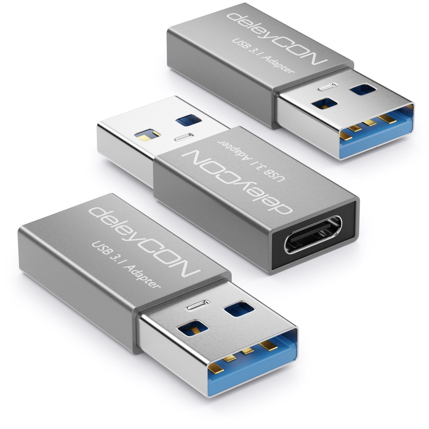 deleyCON 3x USB3.1 Adapter USB A zu USB C-Buchse 5Gbit/s Aluminium USB-Adapter