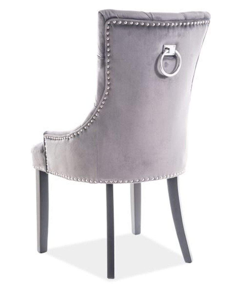 Schwarz Silber Chesterfield Esszimmer Esszimmerstuhl Samtstoff / Stuhl - Luxus Küchenstuhl - Möbel Grau Padrino mit Esszimmer / Casa
