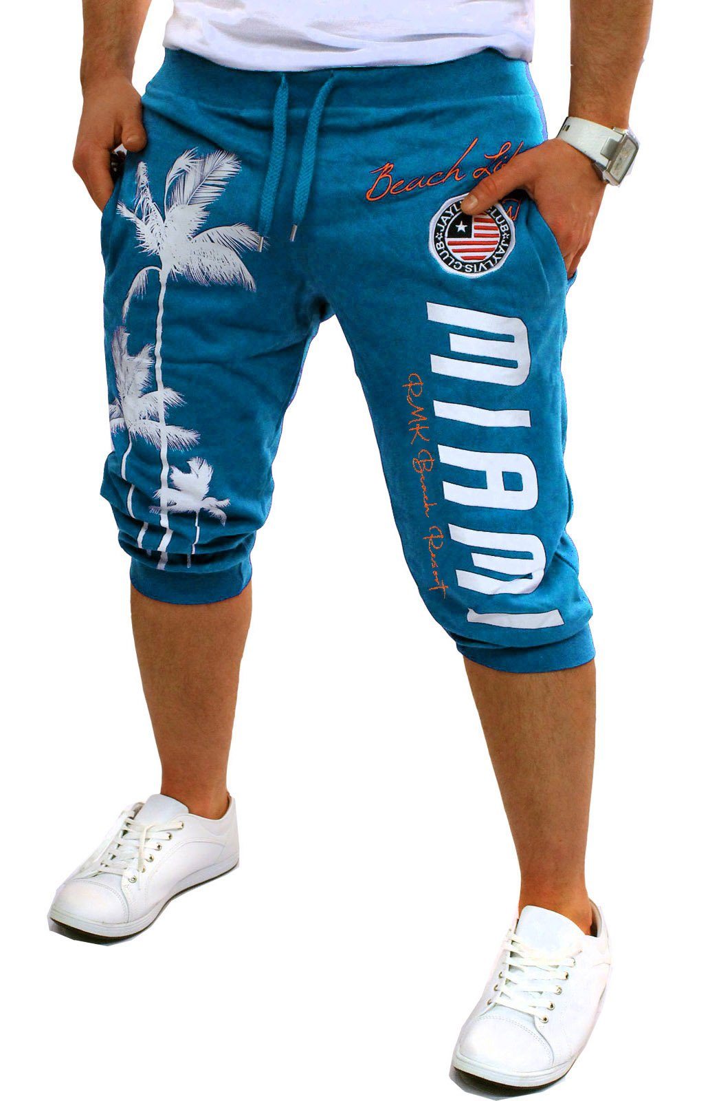 RMK Sweatshorts Herren Bermuda Short 3/4 Hose Kurze Jogginghose Sport Miami Elastikbund mit Tunnelzug