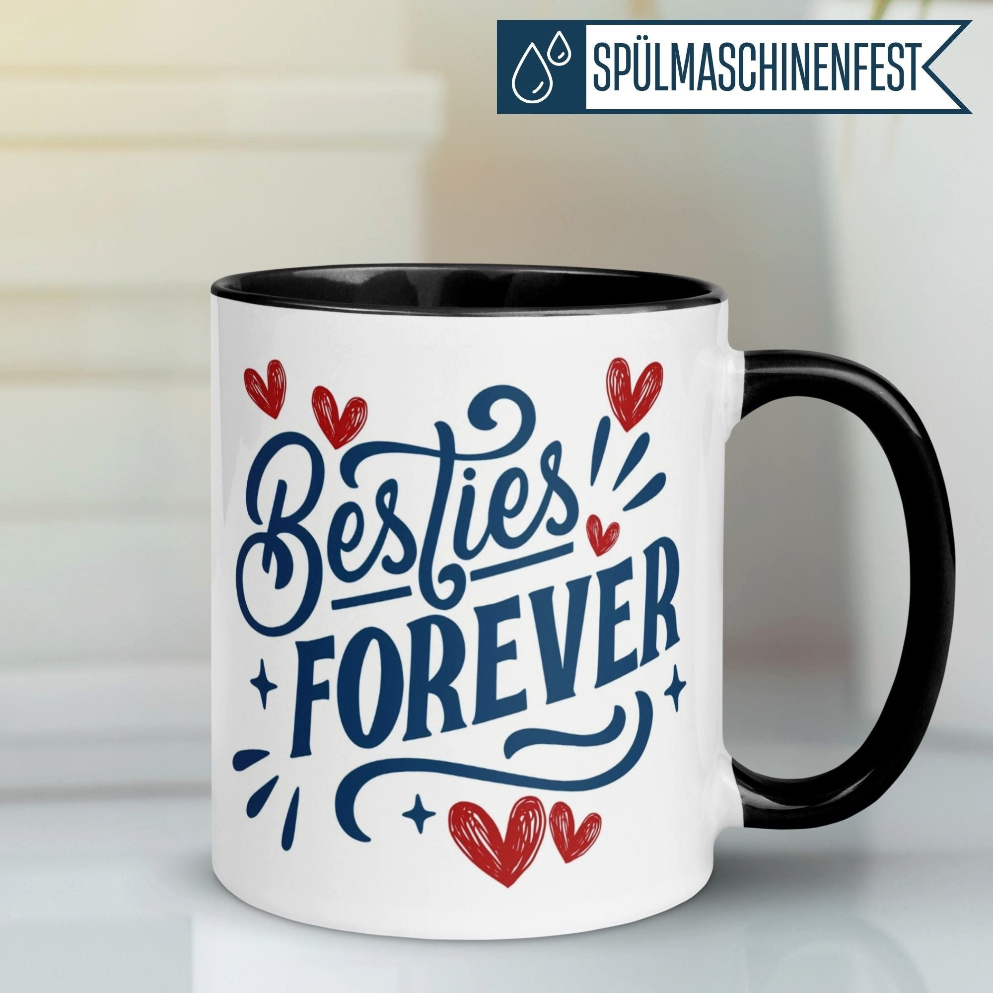 Momentals Tasse Freundschaft – „Besties Forever mit Herz“ – Geschenk Beste Freunde, Gratis Versand · Links-&Rechtshänder · Spülmaschinenfest