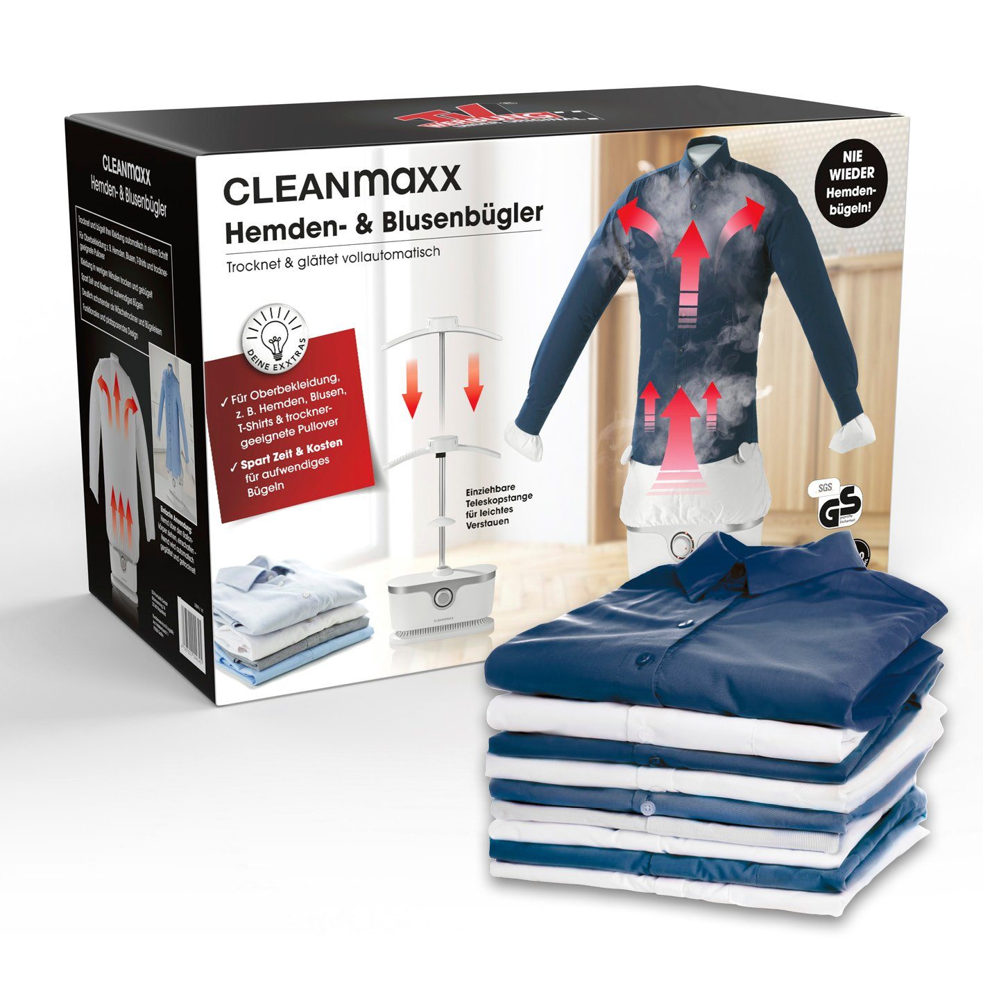CLEANmaxx Bügelsystem Hemden- und Hemdenbügler 2024-Model, weiß W, 1800,00 1800W Model 2024 Blusenbügler