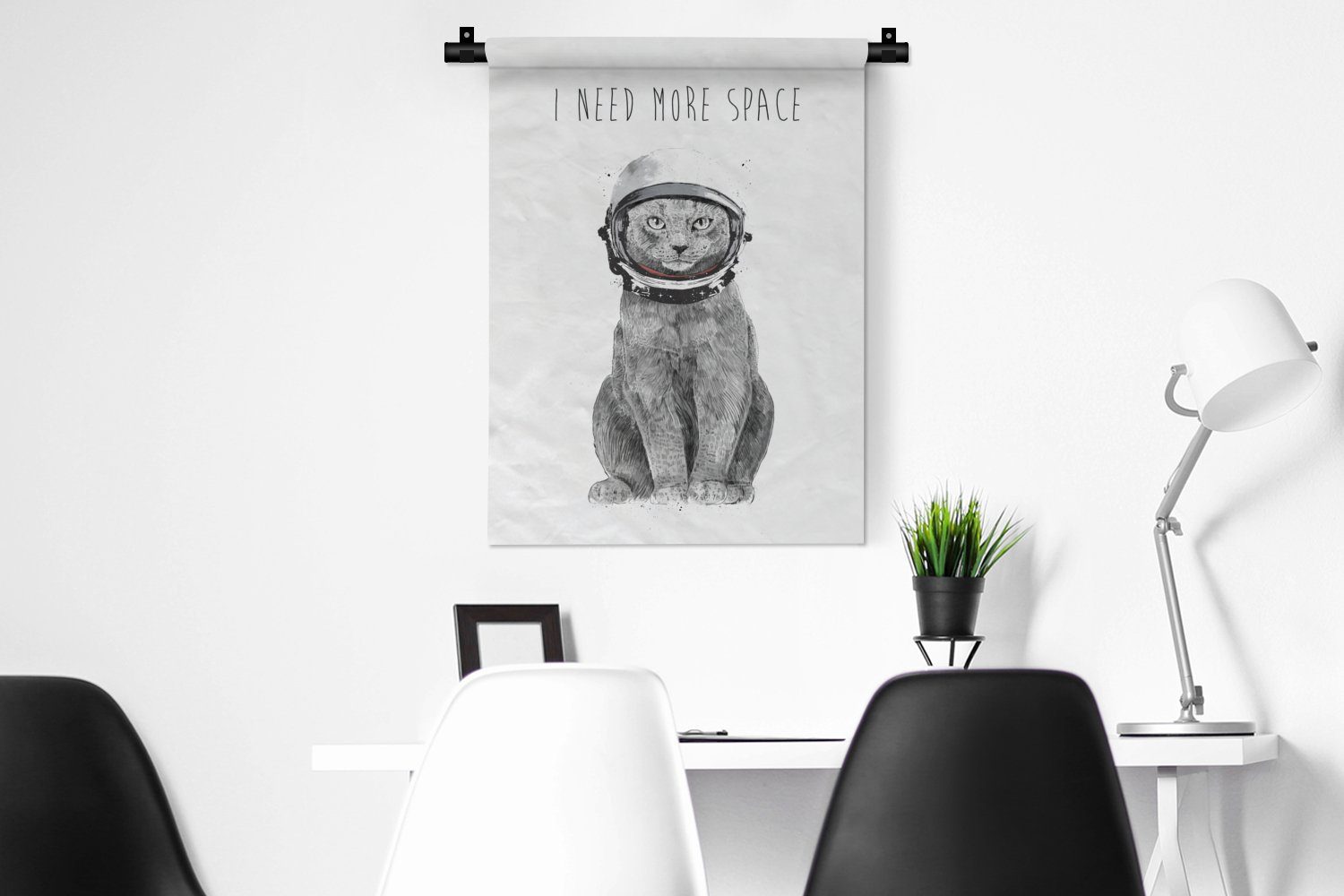 Tiere, Wanddekoobjekt - an - für Zitat Deko MuchoWow der Wohnzimmer, Tapisserie, Wand, Astronaut - Schlafzimmer Katze