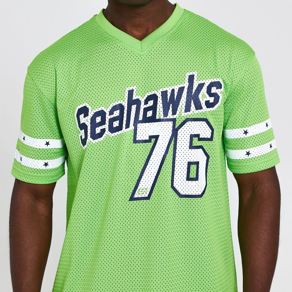 New SEAHAWKS Tee Era Oversized Stripe Print-Shirt Era New Sleeve NFL T-Shirt SEATTLE