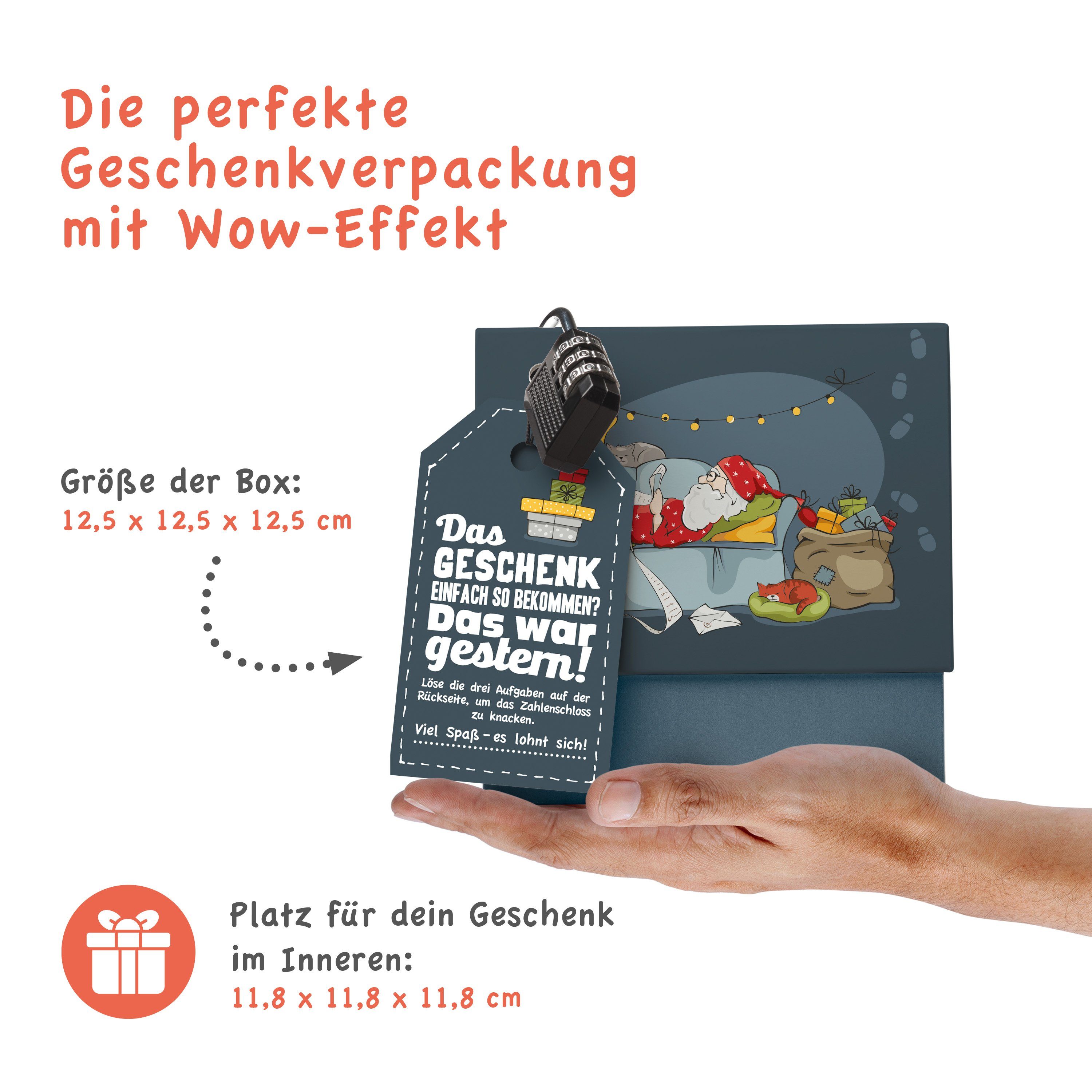 SURPRISA Geschenkbox Geschenkbox Weihnachten, Rätselbox Geldgeschenke oder Gutscheine, Xmas, 12,5 x 12,5 x 12,5 cm, Bunt