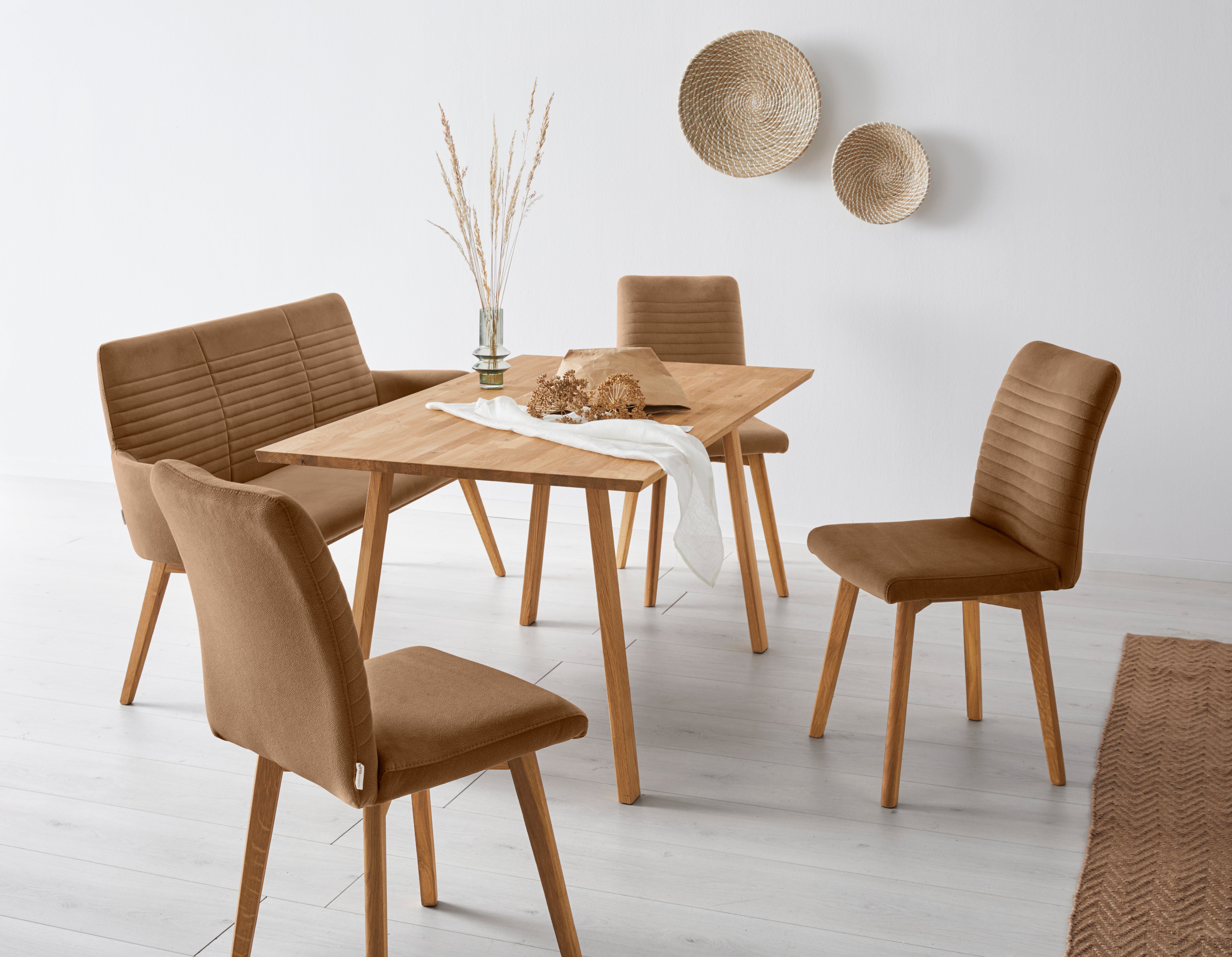 OTTO products Sitzbank Alessja (1-St), Breite 160 cm, Bezug aus Microfaser, Gestell aus Eiche Massivholz