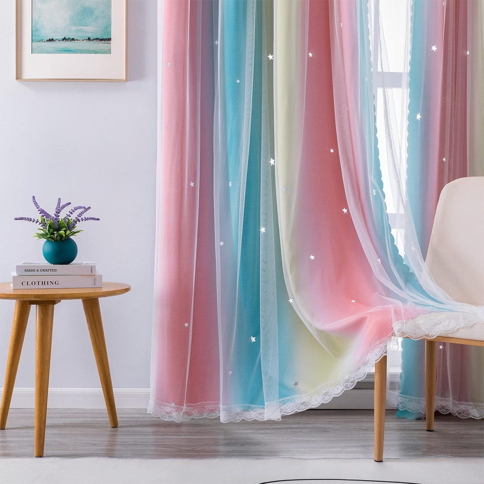 Zyronn Verdunkelungsvorhang 2er Set Curtains Farbverlauf Vorhänge Tüllvorhänge Set – Bild 4 von 5