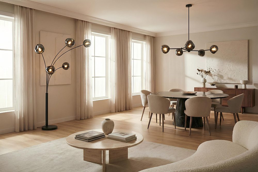 riess-ambiente Hängeleuchte LIQUID DIAMOND 100cm smoke – 5-flammige Glas-Kugelleuchte, keine besonderen Funktionen, ohne Leuchtmittel, Pendelleuchte Design, edle Metall-Optik, für Esszimmer