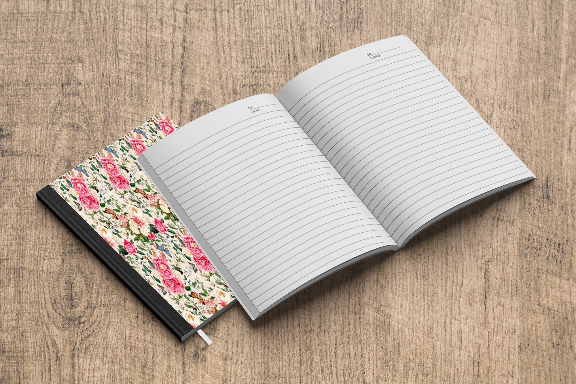 MuchoWow Notizbuch Blumen - - A5, Haushaltsbuch Farben Notizheft, Journal, Seiten, Merkzettel, Tagebuch, 98 Schmetterling