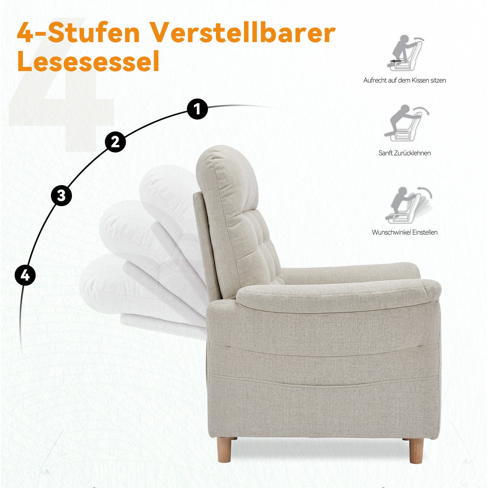 COMHOMA Relaxsessel Fernsehsessel mit Verstellbarer Rückenlehne Verstellung bis 160° (Relaxsessel mit Hocker) – Bild 5 von 5