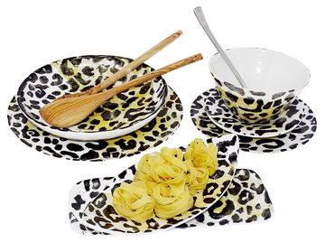 Lashuma Servierteller Leopard, Keramik, Salatschüssel flach, Nudelteller groß Ø 24 cm