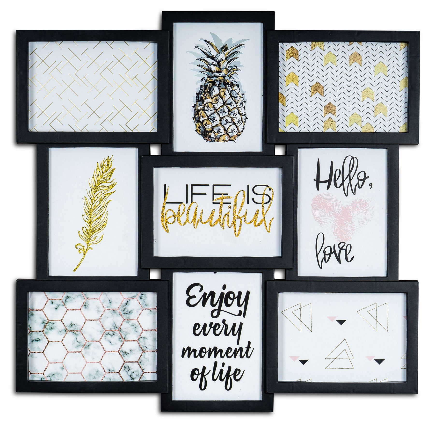 Levandeo® Bilderrahmen Collage, Bilderrahmen 51,5x51,5cm Schwarz 9 Fotos 13 günstig online kaufen