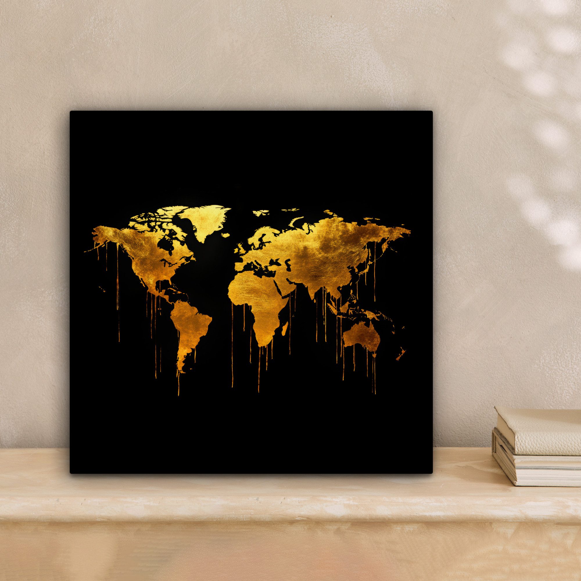 OneMillionCanvasses® Leinwandbild Weltkarte - Gold - Tropfend - Schwarz, Fo günstig online kaufen