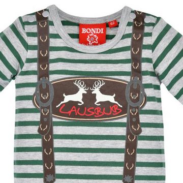 BONDI Body Langarm Baby Body "Lausbub" mit Hosenträgern 91464, Jungen Anzug Grau Grün Geringelt Baumwolle