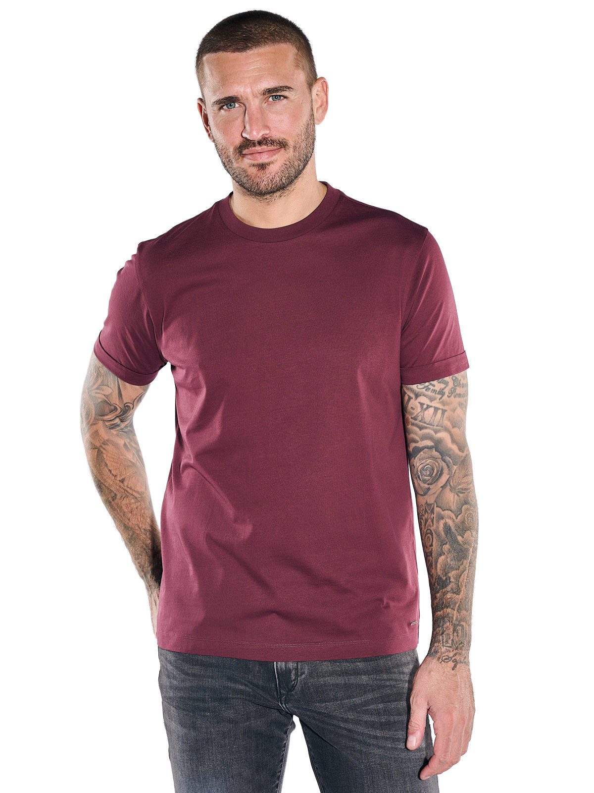 emilio adani T-Shirt Herren Zeitloses Basic T-Shirt, Bordeaux