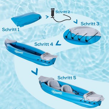 Outsunny Zweierkajak mit Luftkammer, (Schlauchboot, 1-St., Aufblasbares Kajak), für Wasser, Blau+Grau