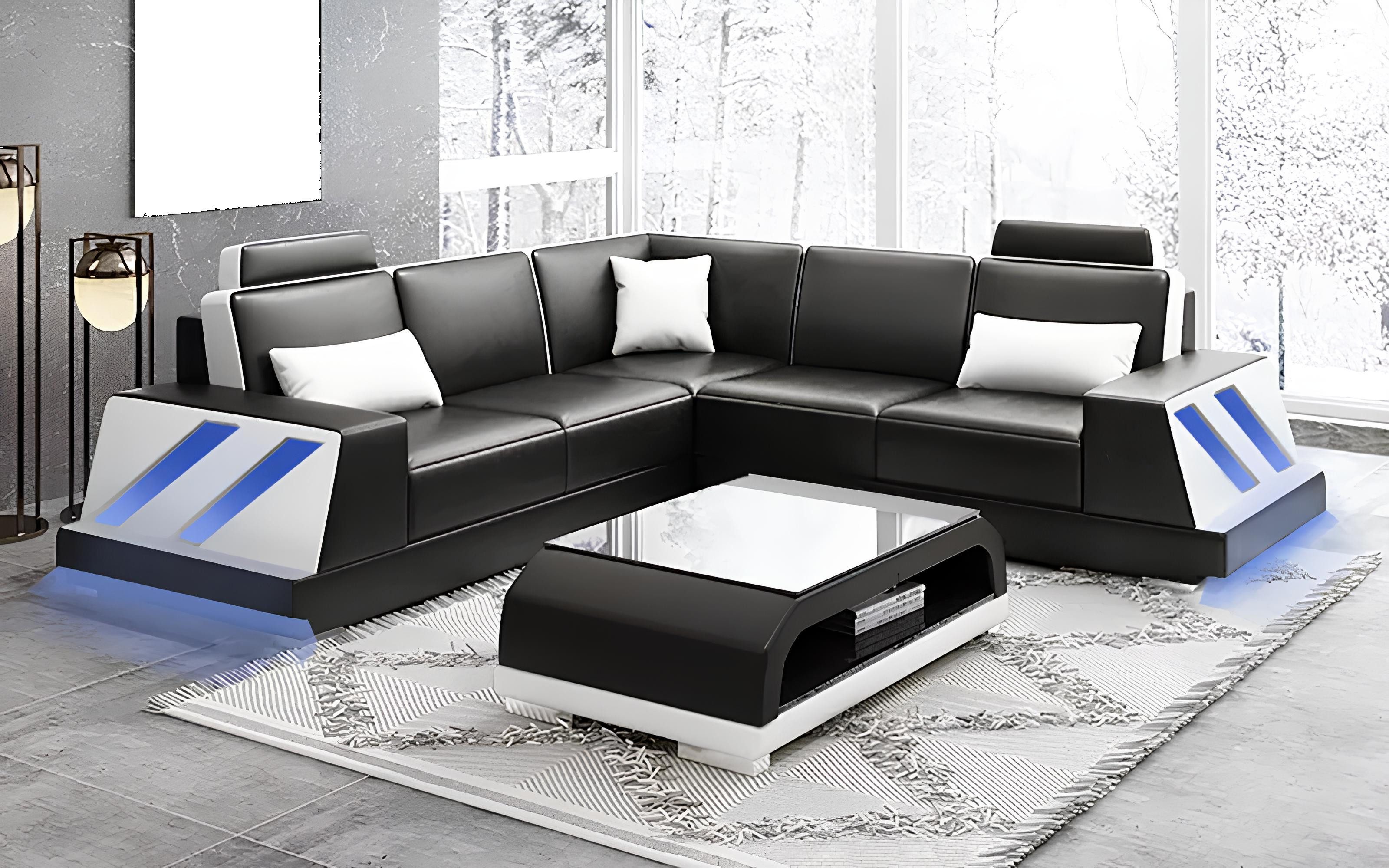 Xlmoebel Ecksofa Beleuchtetes LED-Ecksofa mit Polsterung und Eckgarnitur sowie, Hergestellt in Europa