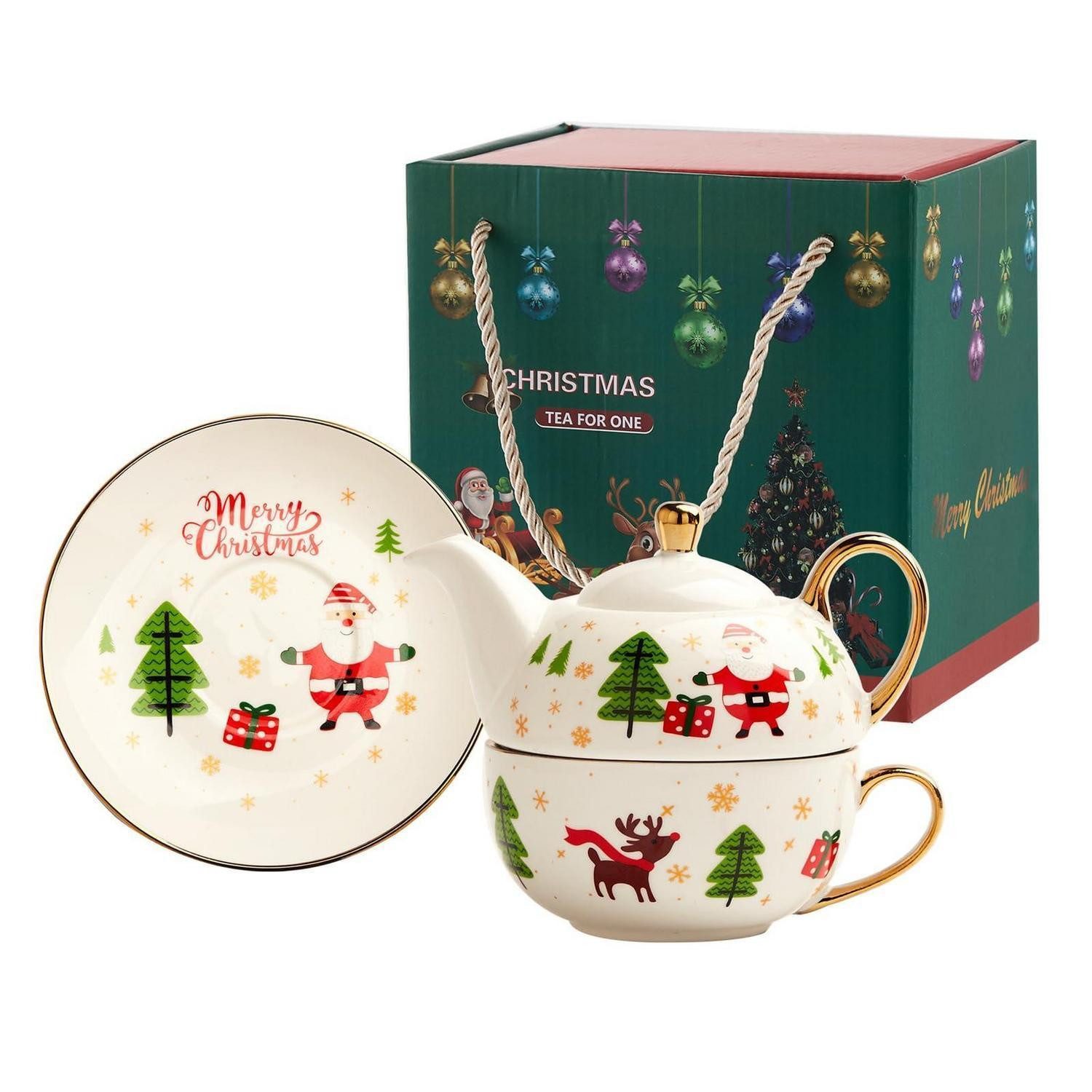 LuxusKollektion Teeservice Teekanne mit Tasse Keramik Set Weihnachtsmann (1-tlg), Keramik