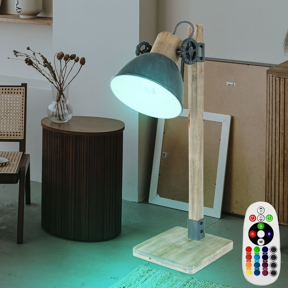 etc-shop LED Tischleuchte, Leuchtmittel inklusive, Warmweiß, Farbwechsel, RETRO Schreib Tisch Lampe Holz Spot Ess Zimmer Lese Spot