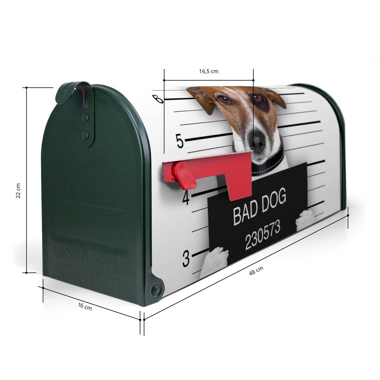 Briefkasten aus 22 x grün USA), Mississippi cm 17 Briefkasten, Amerikanischer 51 Jack Russel x Bad (Amerikanischer original Dog Mailbox banjado