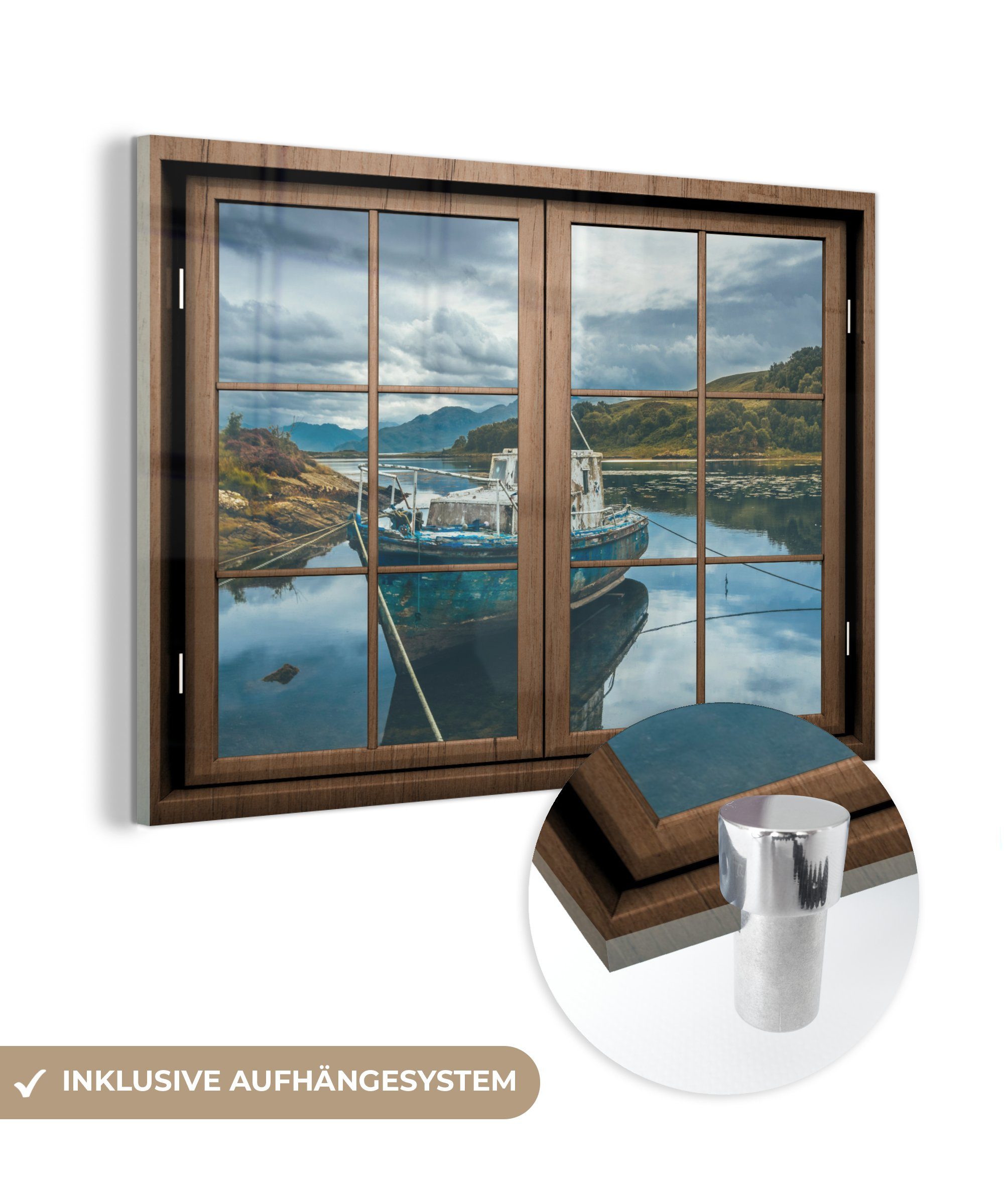 auf Boot Acrylglasbild MuchoWow Aussicht (1 - St), Wanddekoration Wandbild - Bilder Glas Foto Glasbilder Wasser, - auf - Glas -