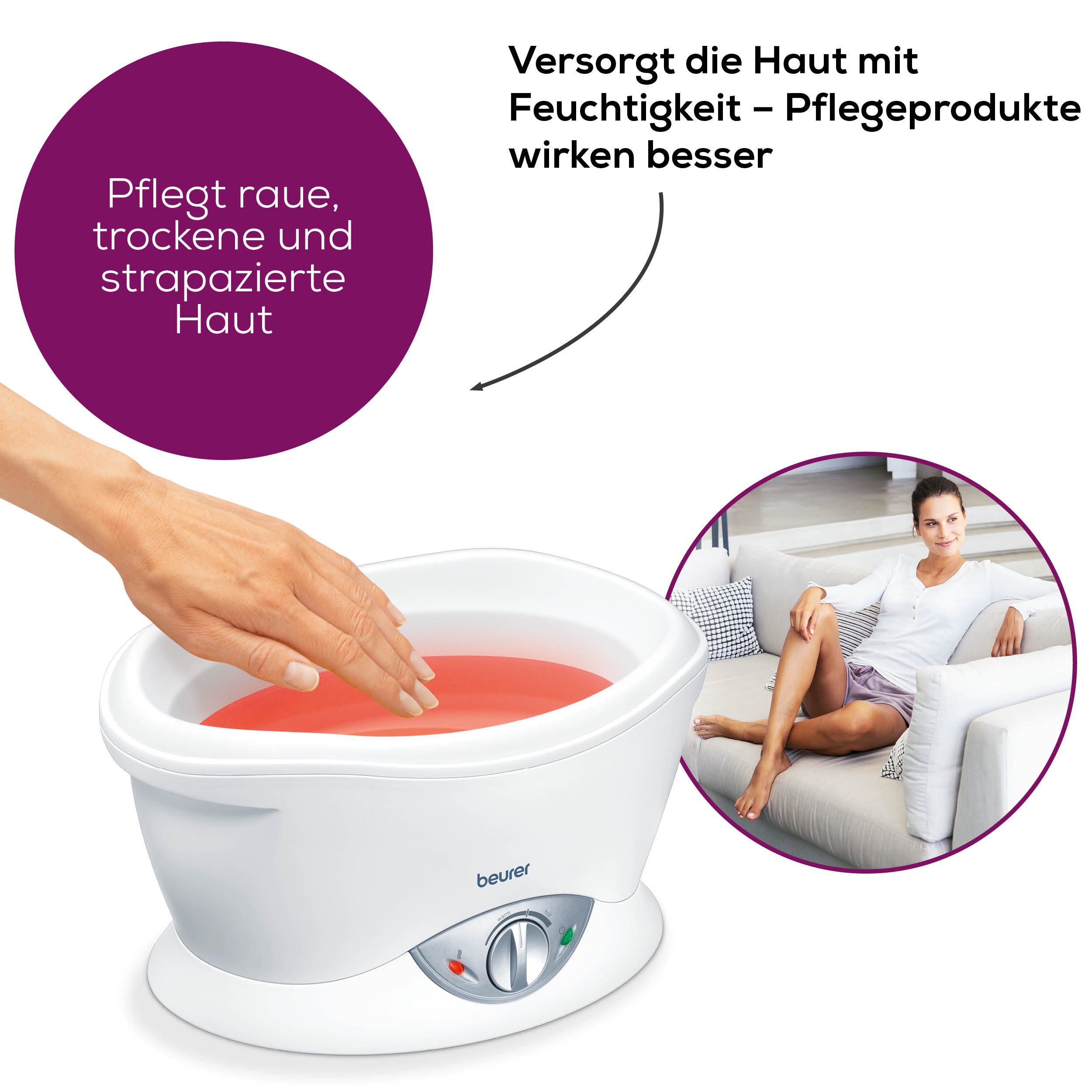 BEURER Paraffinbad MP 70 für geschmeidige Hände, Füße und Ellenbogen, Pflegt trockene, strapazierte Haut und öffnet die Poren