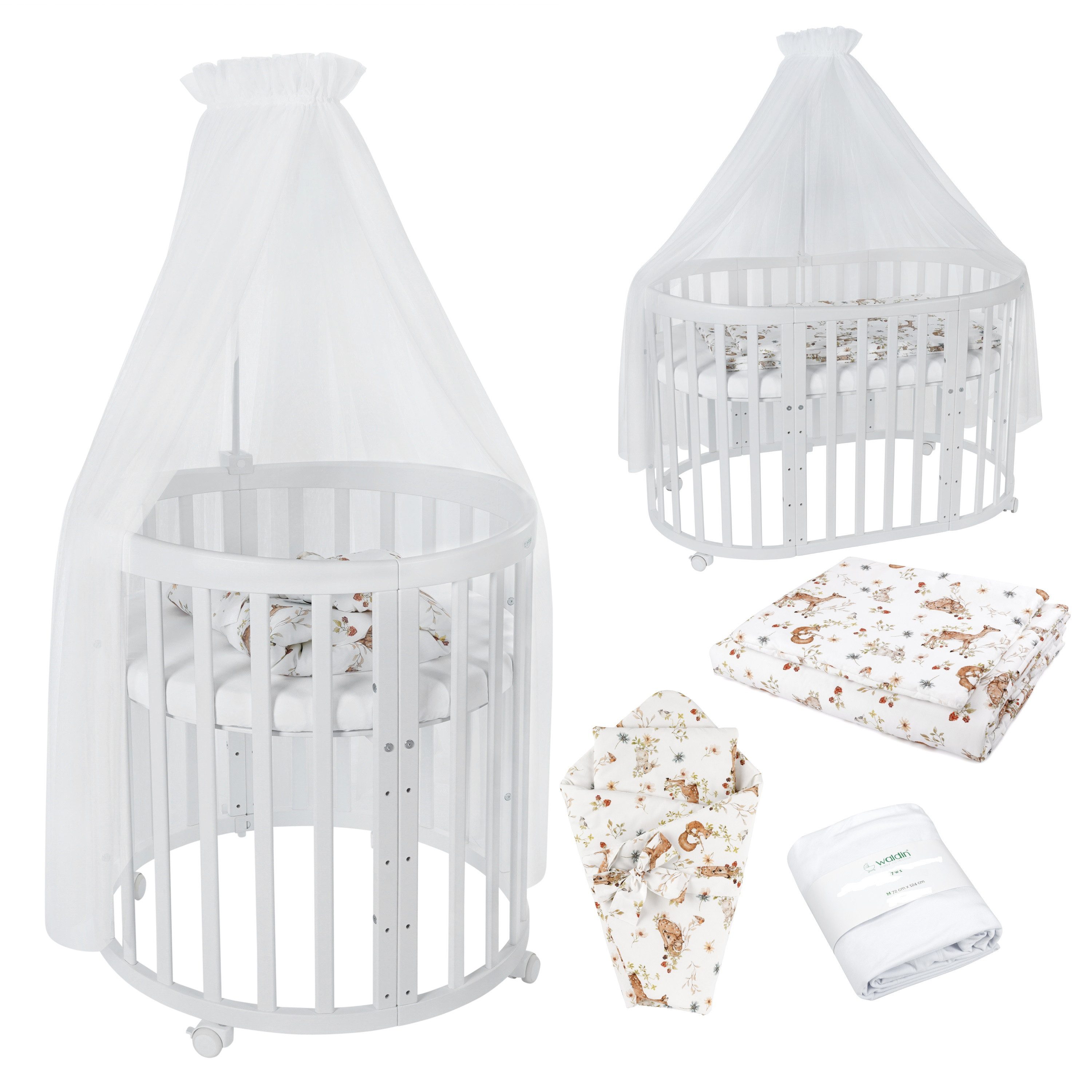 Waldin Babybett Mobiles Babybett OWAL aus Holz 7in1
