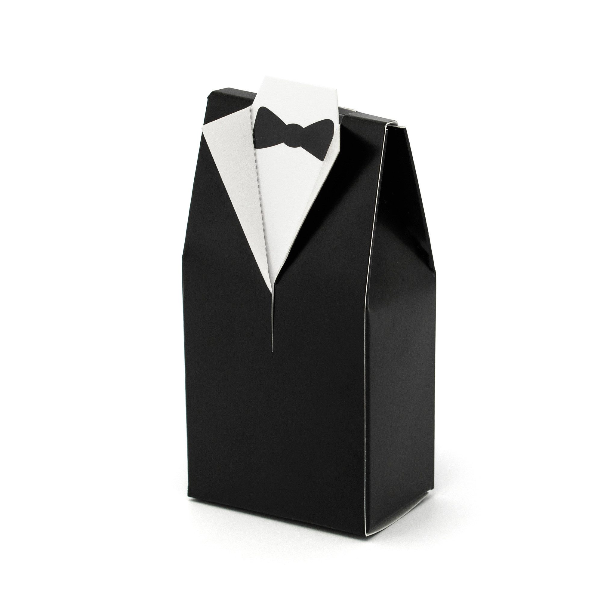 partydeco Geschenkbox, Geschenkbox für Gastgeschenke 5x3x9,5cm Bräutigam 10 Stk Schwarz Weiß