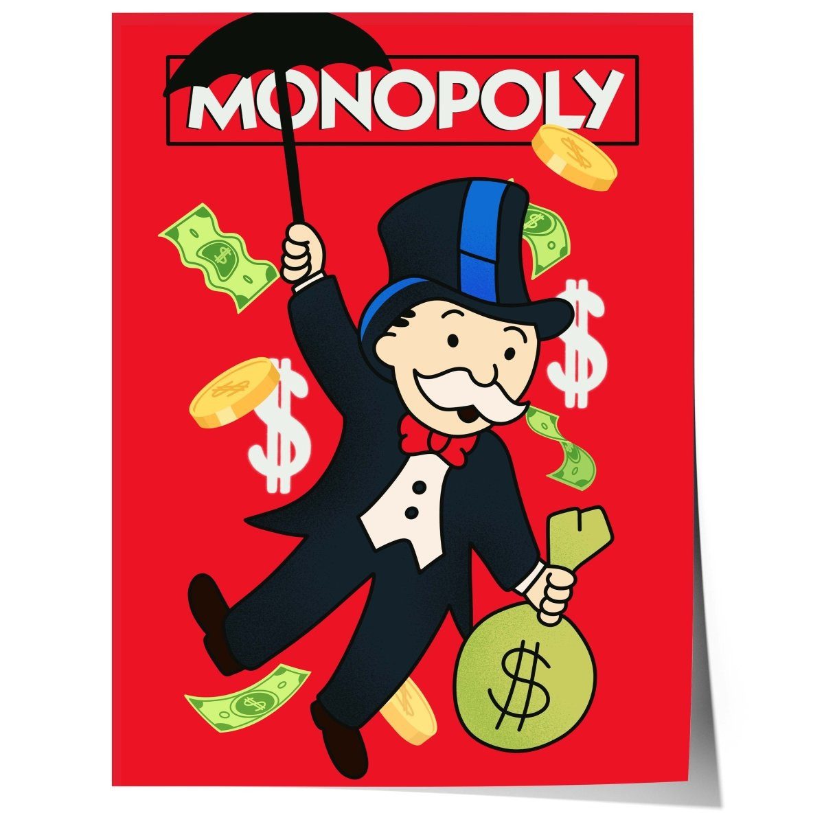 JUSTGOODMOOD Poster Monopoly Stil Cartoon Charakter Geld Reichtum llustration Retro Pop Ar, (1 St)