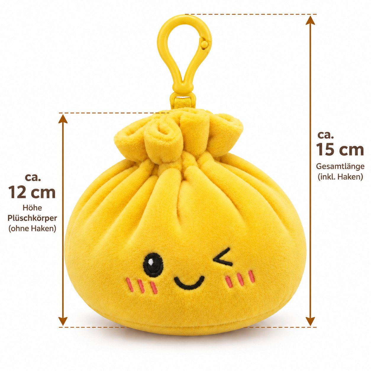 Bert Struis Gepäckanhänger Kawaii Dumpling Bagclip Taschenanhänger Schlüsselanhänger 12cm gelb (Set, 1-St., Geschenk-Set) Plüschanhänger mit niedlichem Kawaii-G – Bild 2 von 5