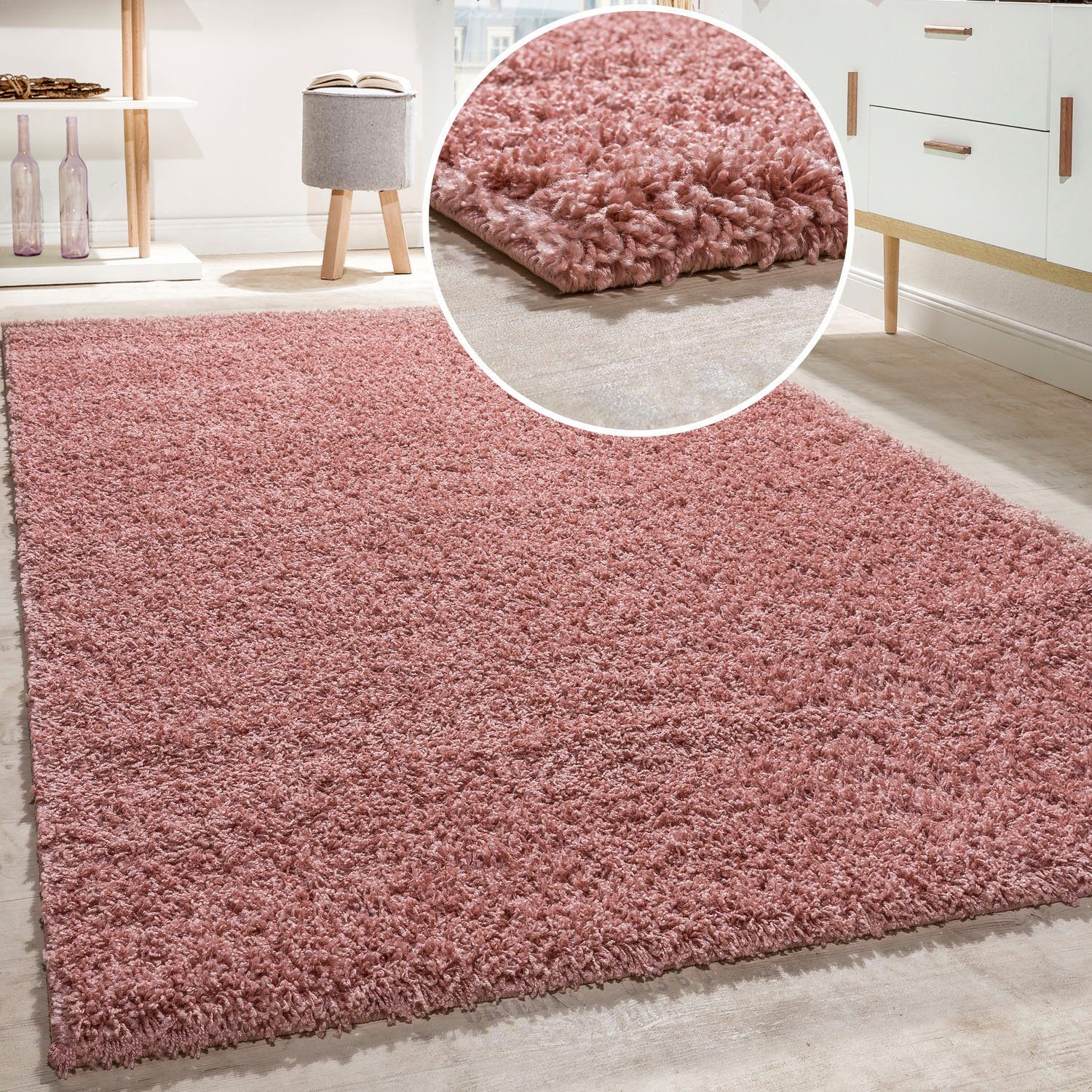 für rechteckig, Wohnzimmer Teppich das 500, Uni Paco Hochflor mit Twister Shaggy Home, perfekt hoher Höhe: geeignet mm, 44 Fadendichte,