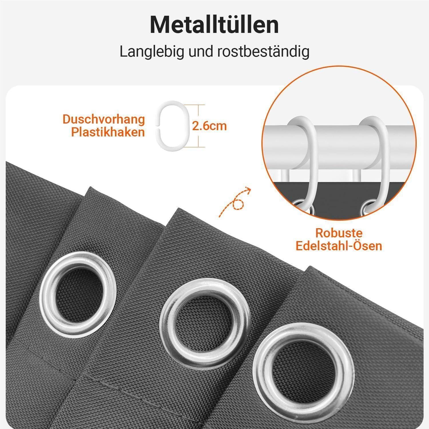 LuxusKollektion Duschvorhang Duschvorhang 280x200cm Dunkelgrau Antischimmel Wasserabweisend