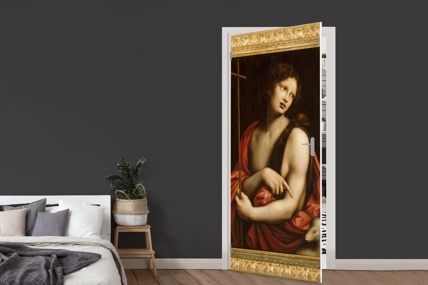 MuchoWow Türtapete Tür, bedruckt, cm Fototapete der Leonardo Johannes Türaufkleber, St), Täufer heilige 75x205 für Vinci, - Matt, da (1 Der