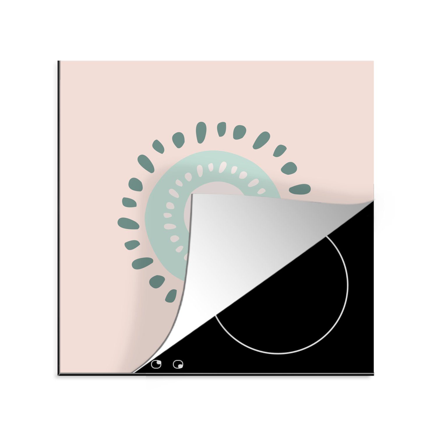 Herdblende-/Abdeckplatte für Arbeitsplatte küche Rosa, Sommer Vinyl, Ceranfeldabdeckung, MuchoWow Kiwi 78x78 - (1 cm, tlg), -