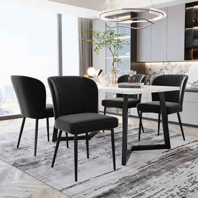 BlingBin Essgruppe Moderner Küchentisch Set, (5-tlg., Esstisch mit 4 Stühlen, Samt Esszimmerstühle), mit Rückenlehne, MDF Tischplatte in Weißer