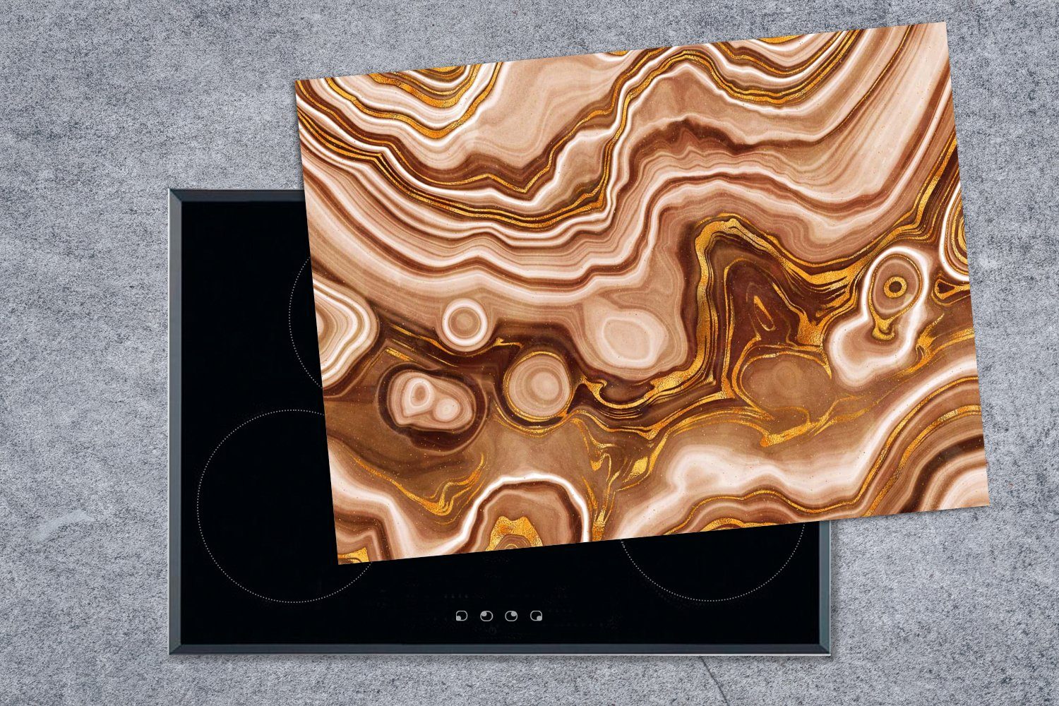 Marmor Ceranfeldabdeckung - cm, (1 Muster, Vinyl, tlg), Arbeitsfläche - MuchoWow nutzbar, 70x52 Gold Herdblende-/Abdeckplatte Mobile